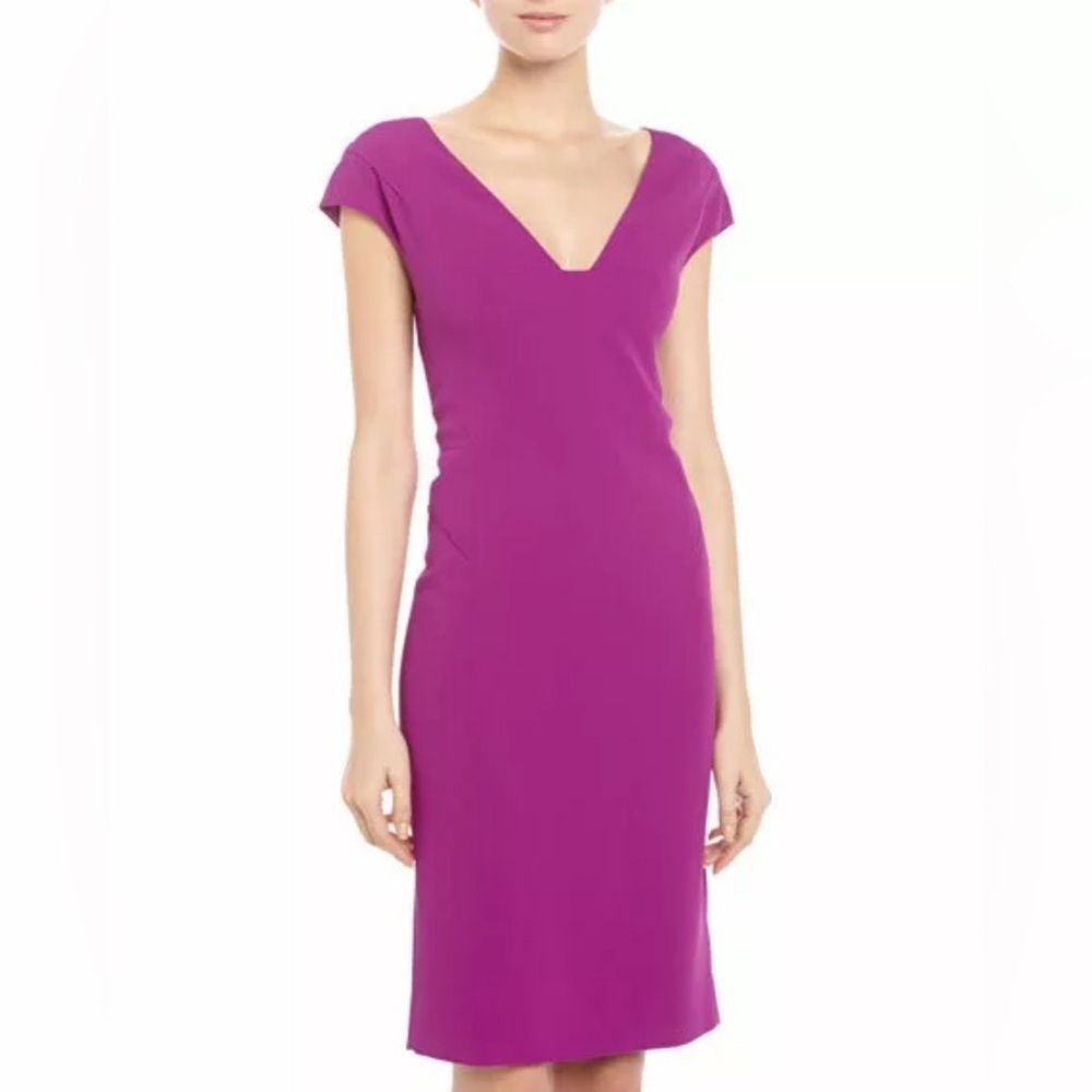 Rachel Roy Fuchsia Orchaid Purple Sheath dress Cap Sleeve Crepe Career, Size 10